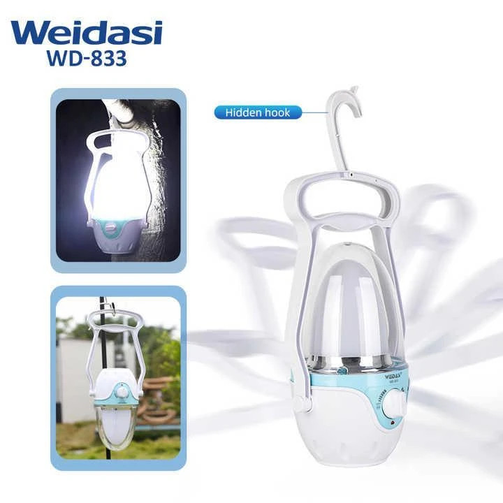 چراغ فانوسی شارژی ویداسی مدل WD-833 مناسب کمپینگ و روشنایی داخل چادر با قابلیت پاوربانک